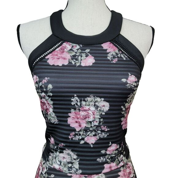 Crystal Doll Floral Dress Juniors Sz 9 Black Fit & Flare Skater Sleeveless Mini - Picture 2 of 7